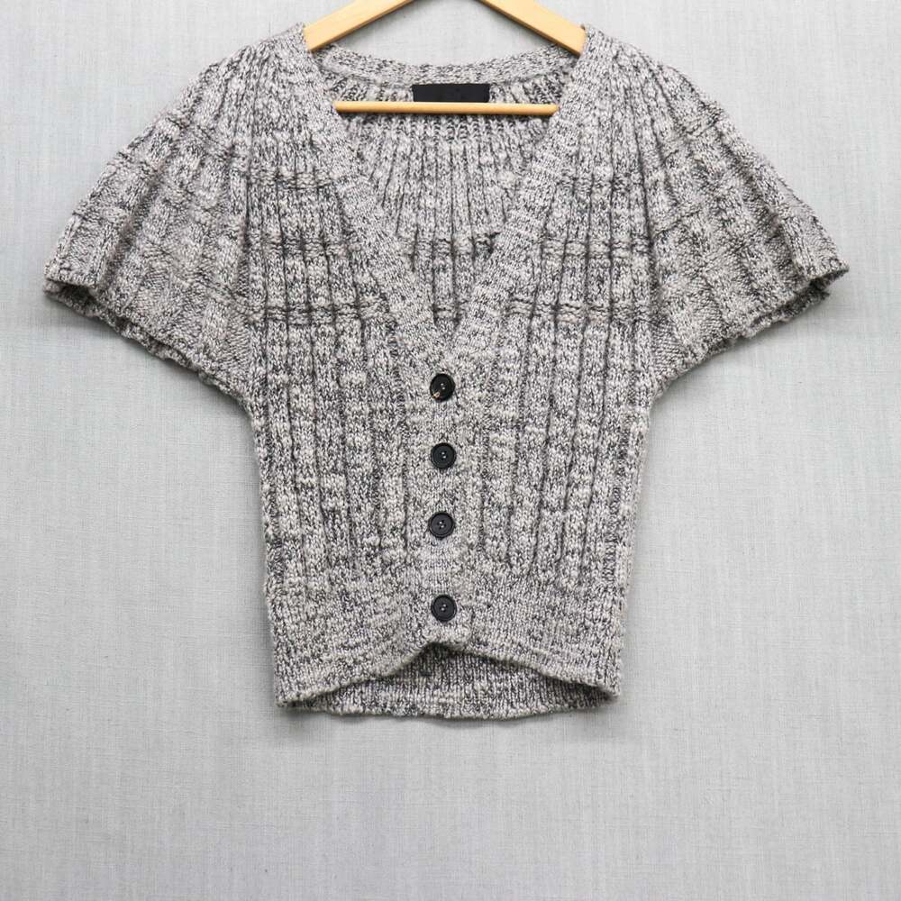 Co Grey Cable Knit Cardigan Sweater Mohair Merino Wool Silk Short Sleeve Small